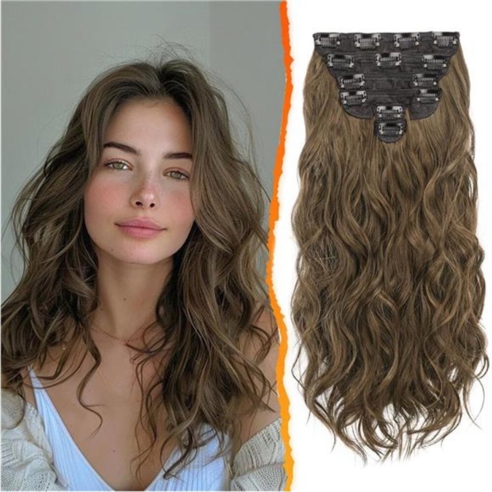 Wavy Clip in Hair Extensions - 20 Inch Brown Clip in Hair Extensions
